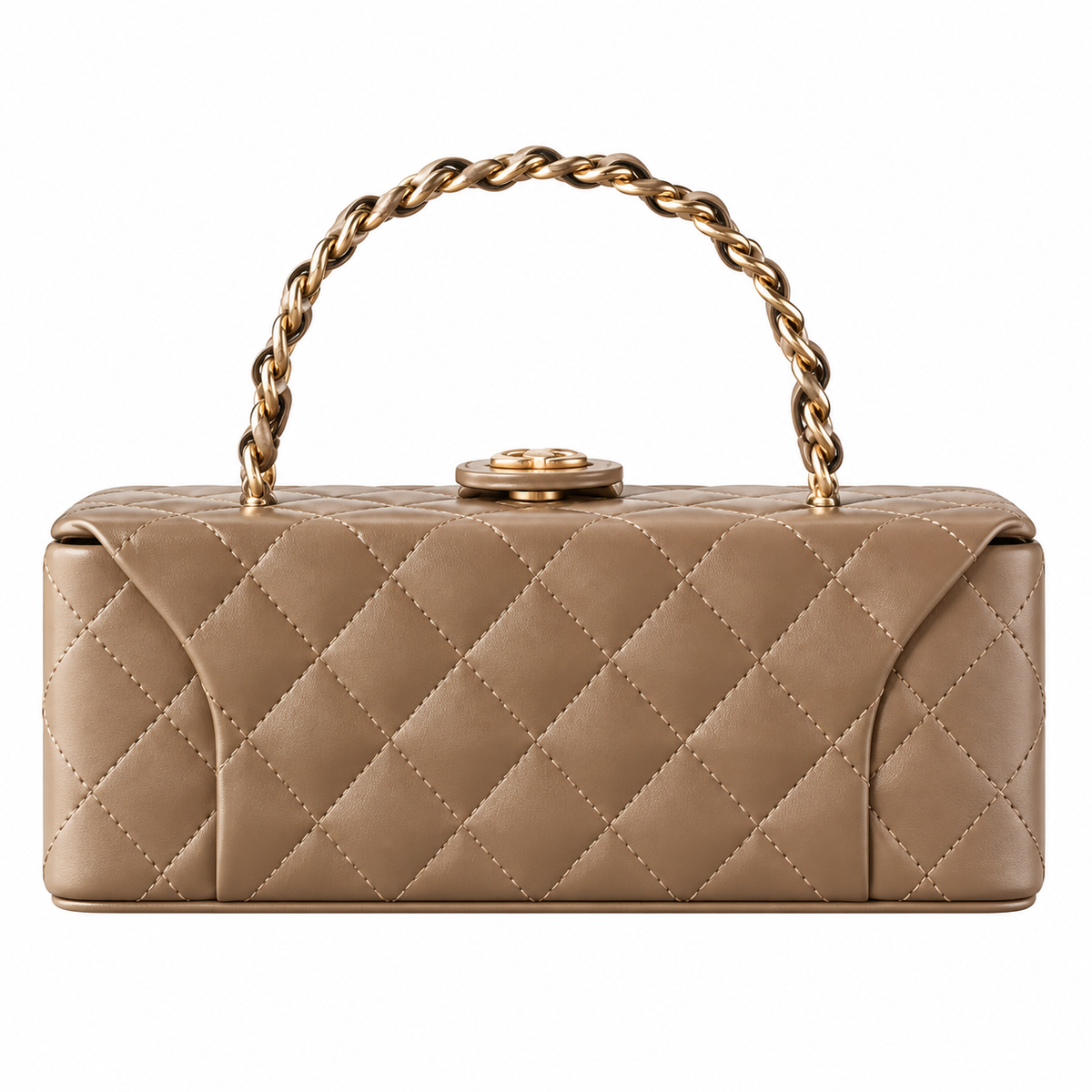 Chanel Taupe Lambskin Quilted Vanity Case
