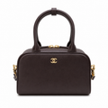 Chanel Dark Brown Smooth Calfskin Mini Bowling Bag Gold CC