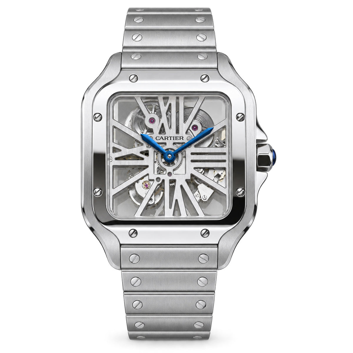 Cartier Santos de Cartier Large Stainless Steel Fully Skeleton Open-Worked Dial Blued-Steel Breguet Hands Automatic Integrated Bracelet QuickSwitch Watch