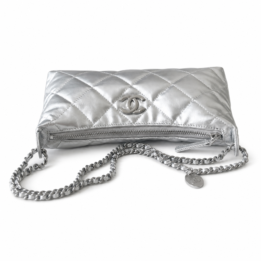 Chanel Metallic Silver CC Hobo Bag