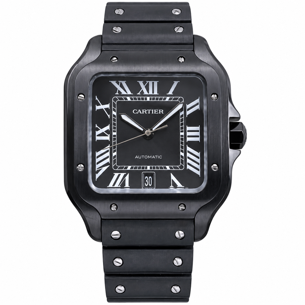 Cartier Santos Large Steel ADLC Full Black Dial Date Automatic Bracelet Watch – KDY