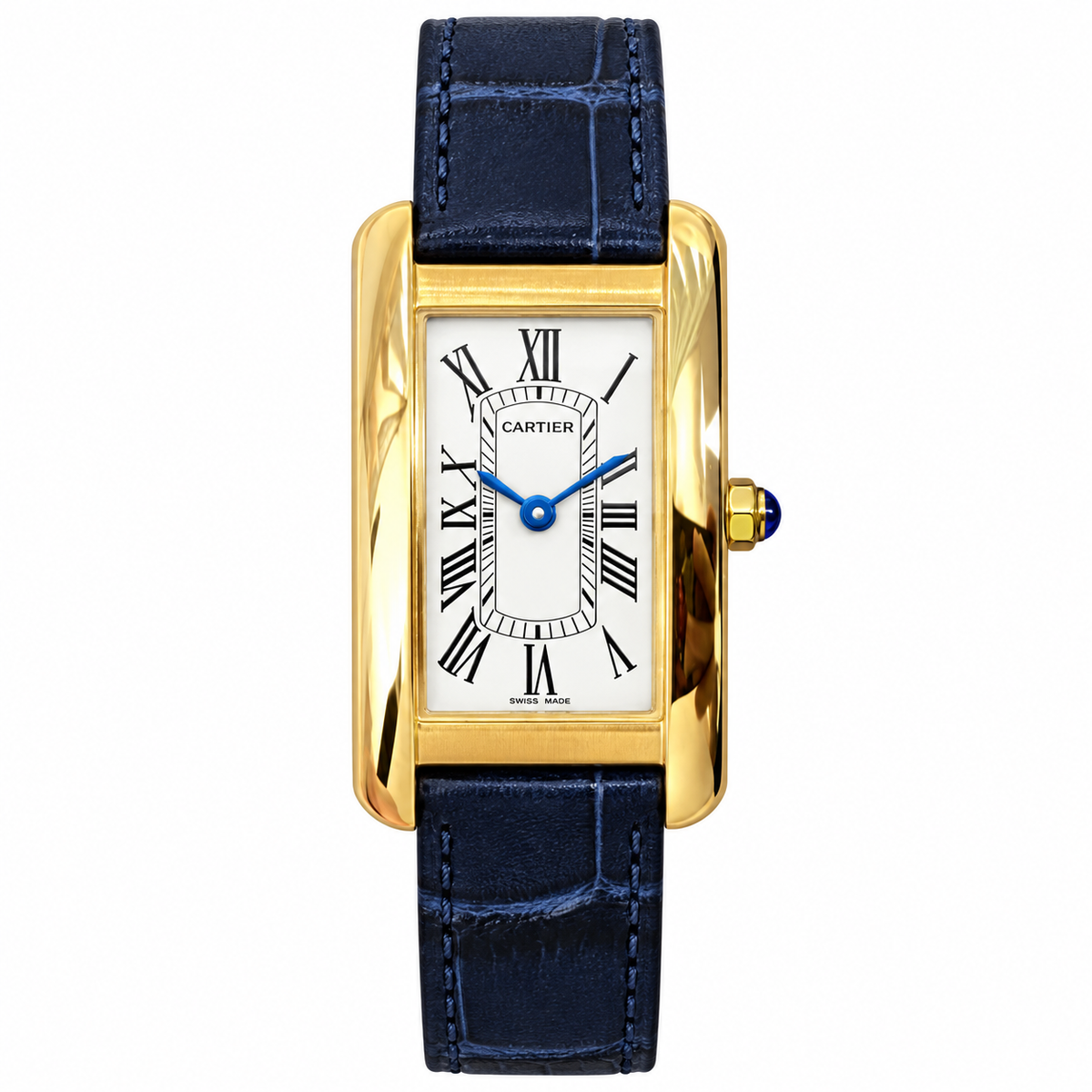 Cartier Tank Américaine Yellow Gold White Dial Blue Strap Watch – KDY