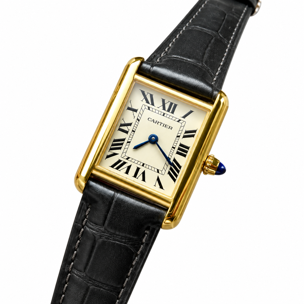 Cartier Tank Louis Cartier Small — 18K Yellow Gold, Cream Dial, Roman Numerals & Black Alligator Strap, Women