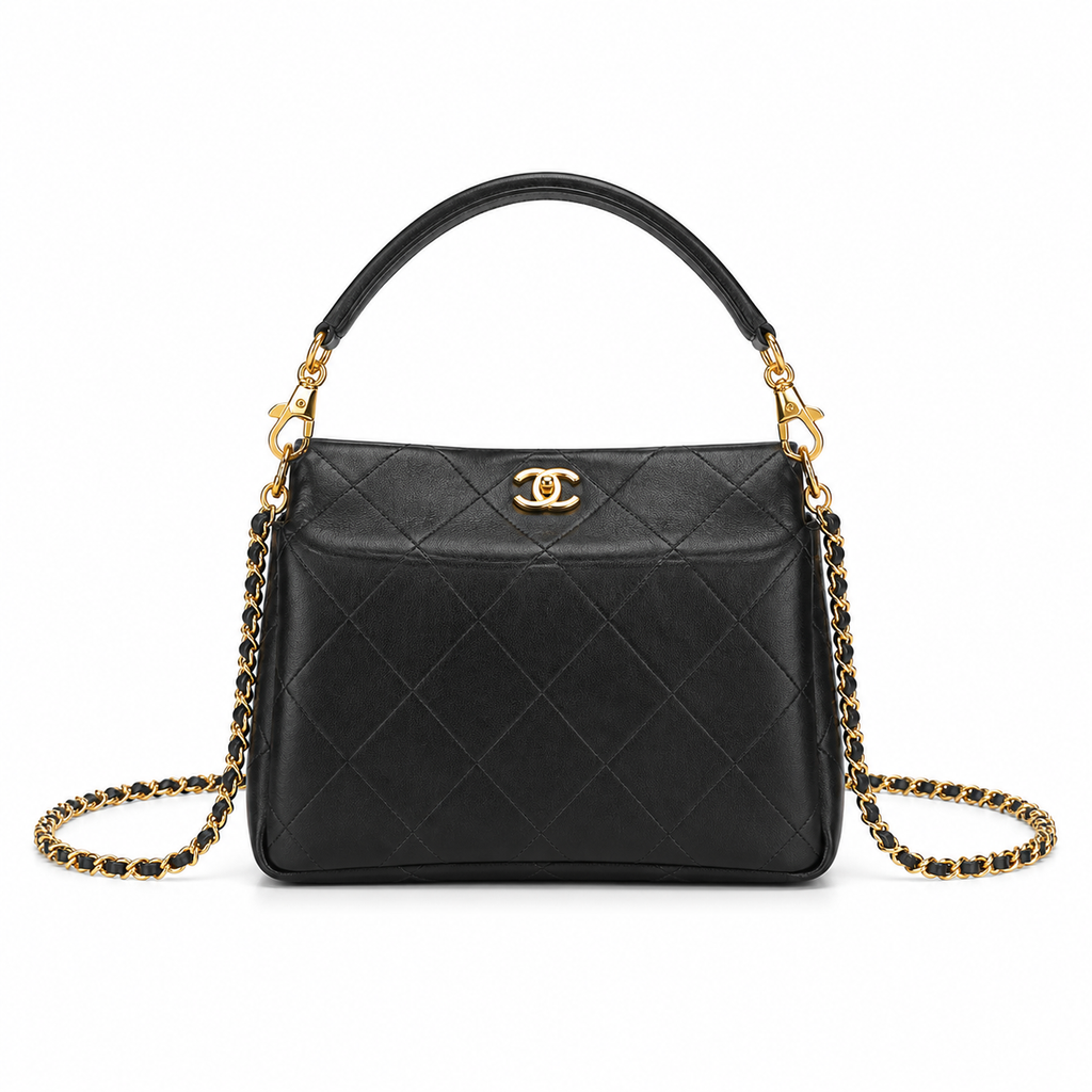 Chanel Black Quilted Lambskin Hobo Bag Gold CC Chain