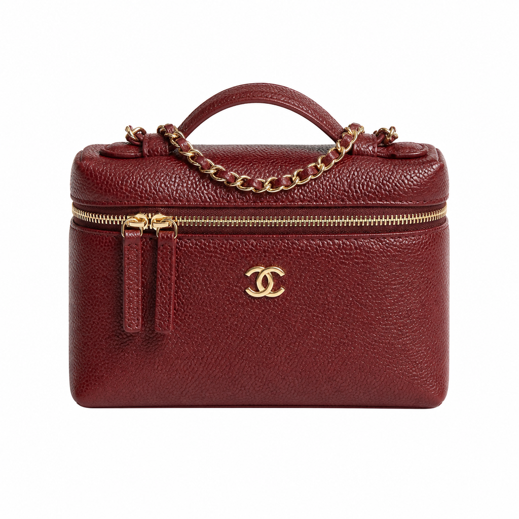 Chanel Burgundy Caviar Vanity Case Gold CC Top Handle Chain