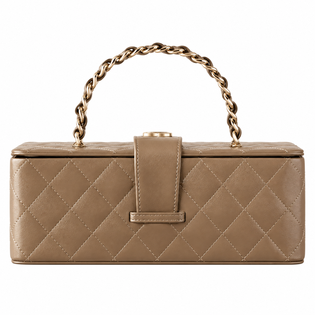 Chanel Taupe Lambskin Quilted Vanity Case
