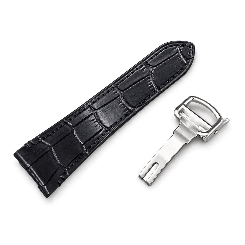 Cartier Santos Large — Steel & Black ADLC, Black Dial, Roman Numerals, Date & Black Alligator Strap, Automatic