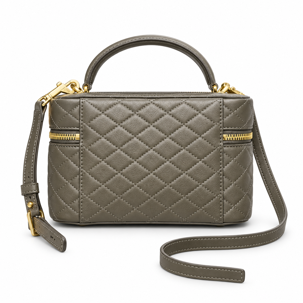 YSL Saint Laurent Quilted Vanity Case Bag Khaki