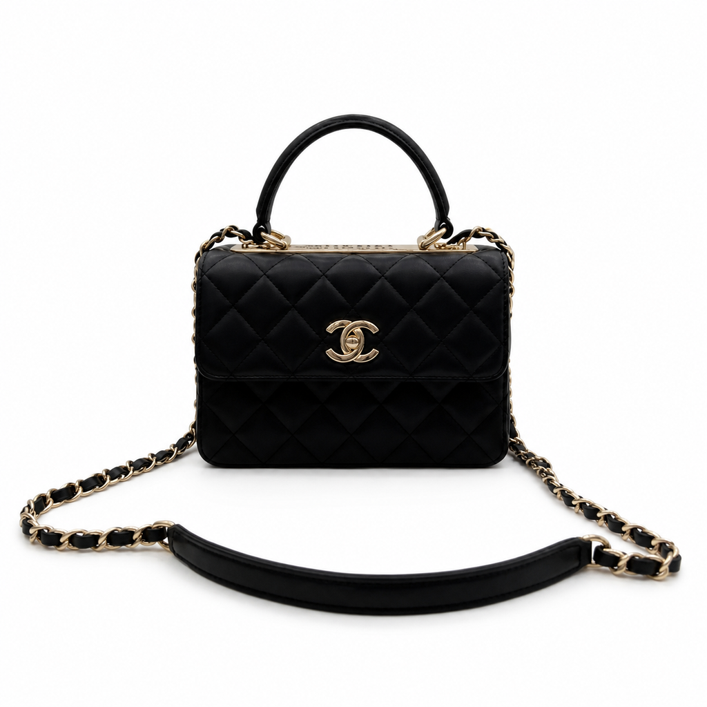 Chanel Trendy CC Small Top Handle Flap Bag Black Lambskin Gold