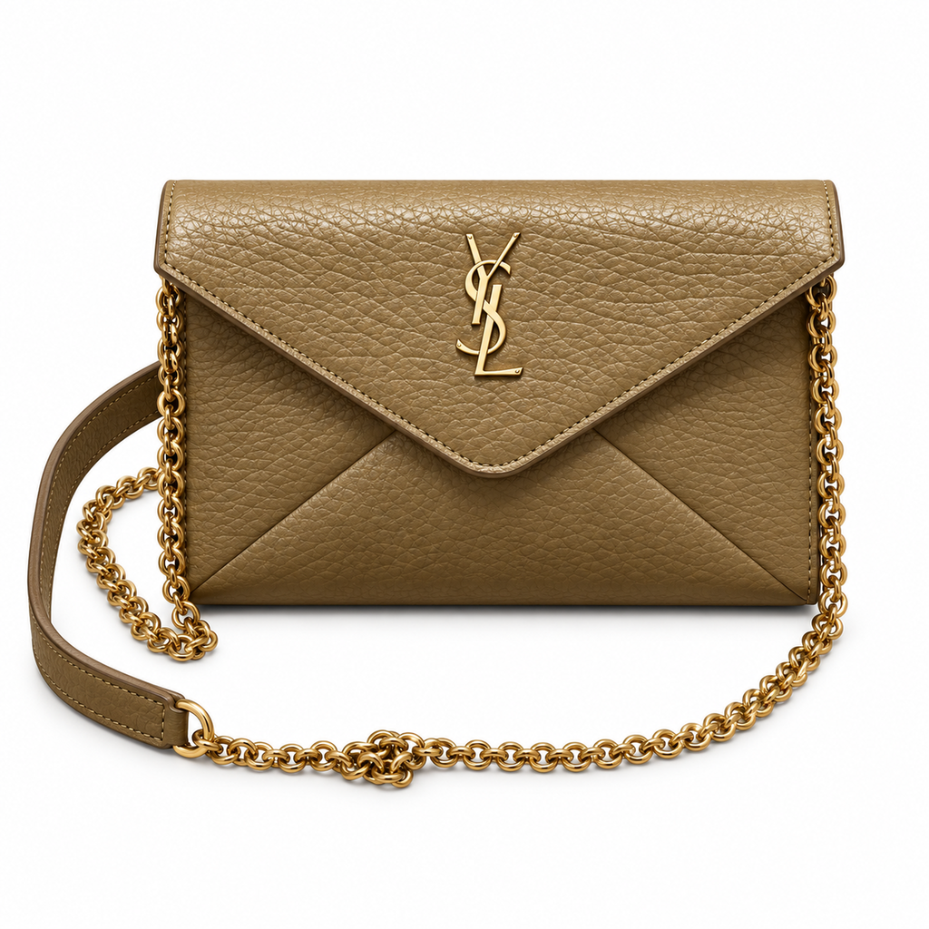 YSL Saint Laurent Gaby Envelope Bag in Olive Grained Leather