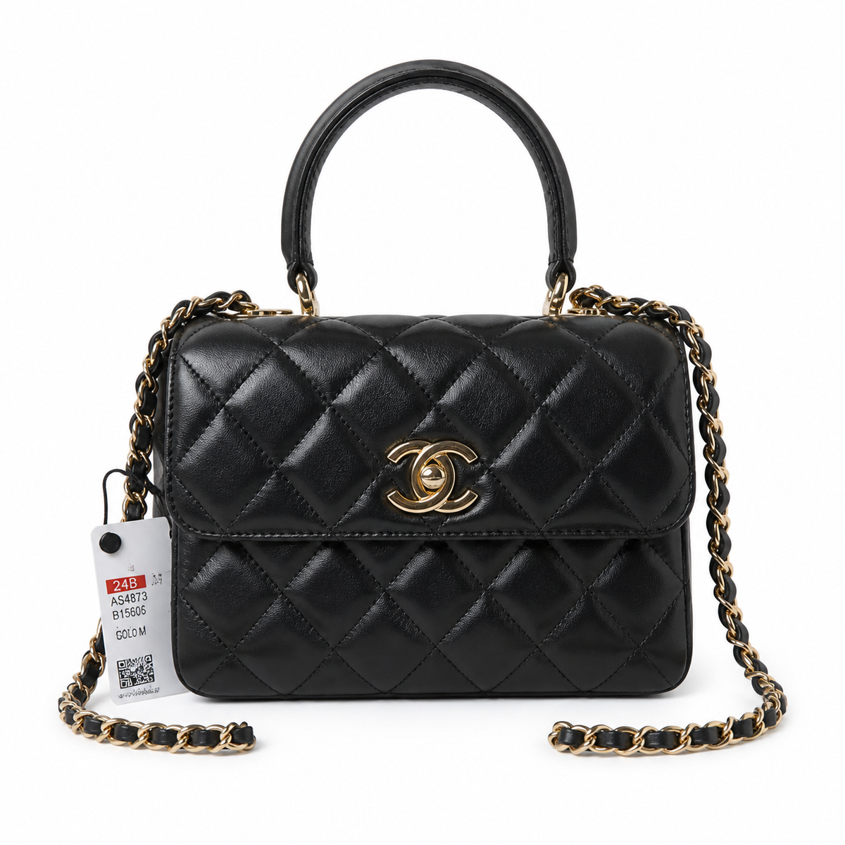 Chanel Trendy CC Top Handle Flap Bag Black Lambskin Gold