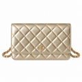 Chanel WOC Champagne Gold Quilted Lambskin Wallet on Chain