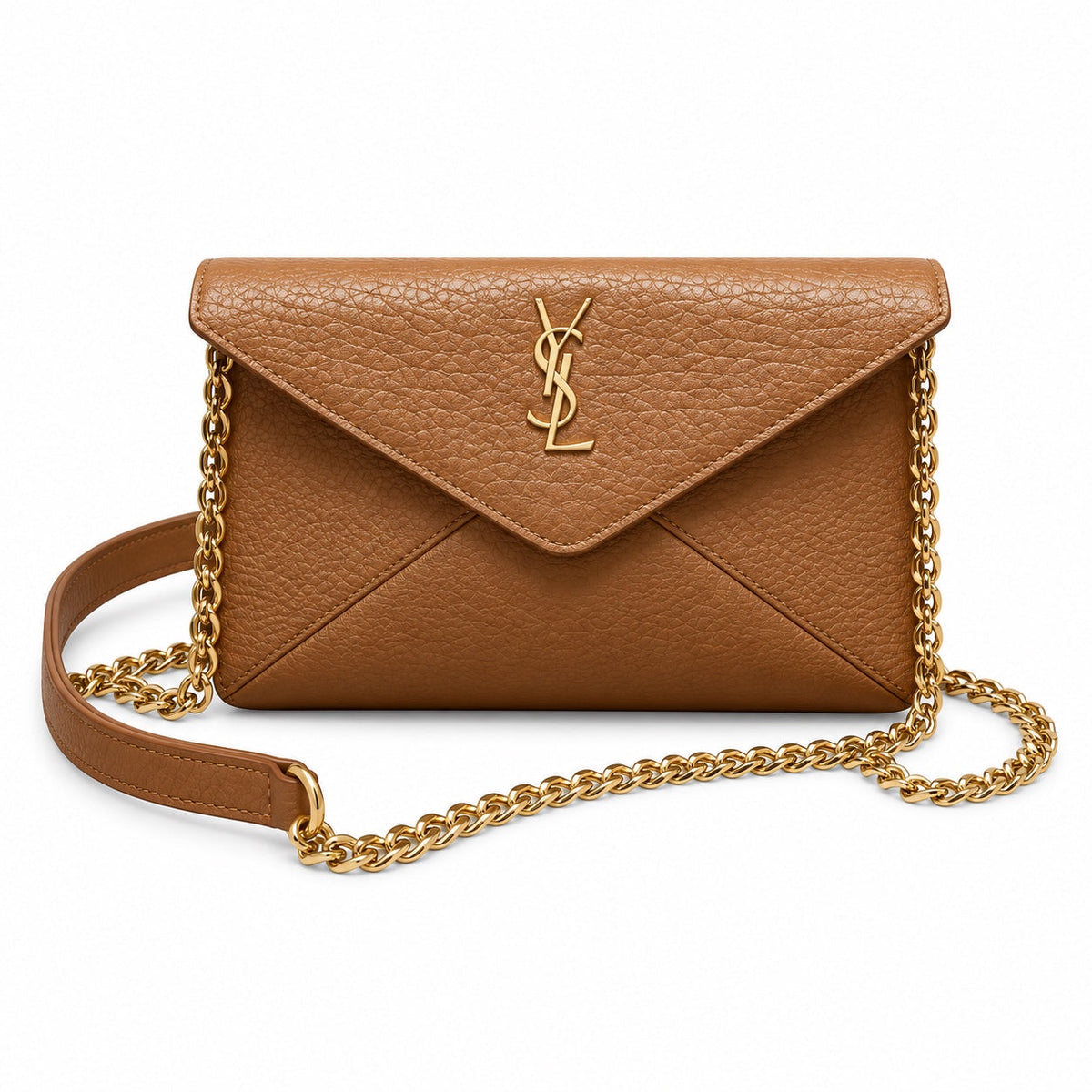 YSL Saint Laurent Gaby Envelope Bag in Tan Grained Leather