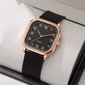 Women's Cushion Watch – Rose Gold Black Dial Minimalist Leather