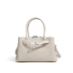 Cream Pebbled Leather Structured Top Handle Bag with Belt Lock